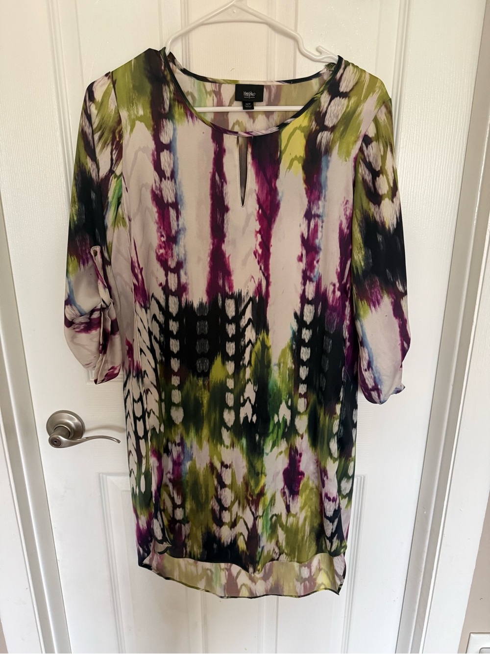 Misook Multi-Color Abstract Print Chiffon Tunic